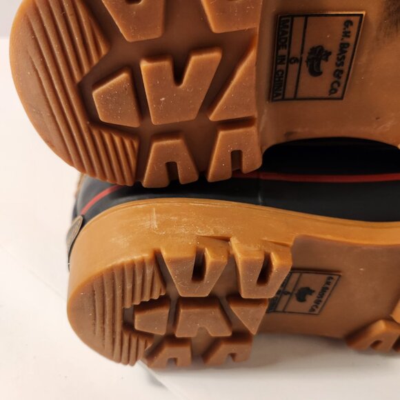 GH Bass & Co. Brown, Black, Red Laced Duck Rain Boots Women's Size 6 - Picture 8 of 11